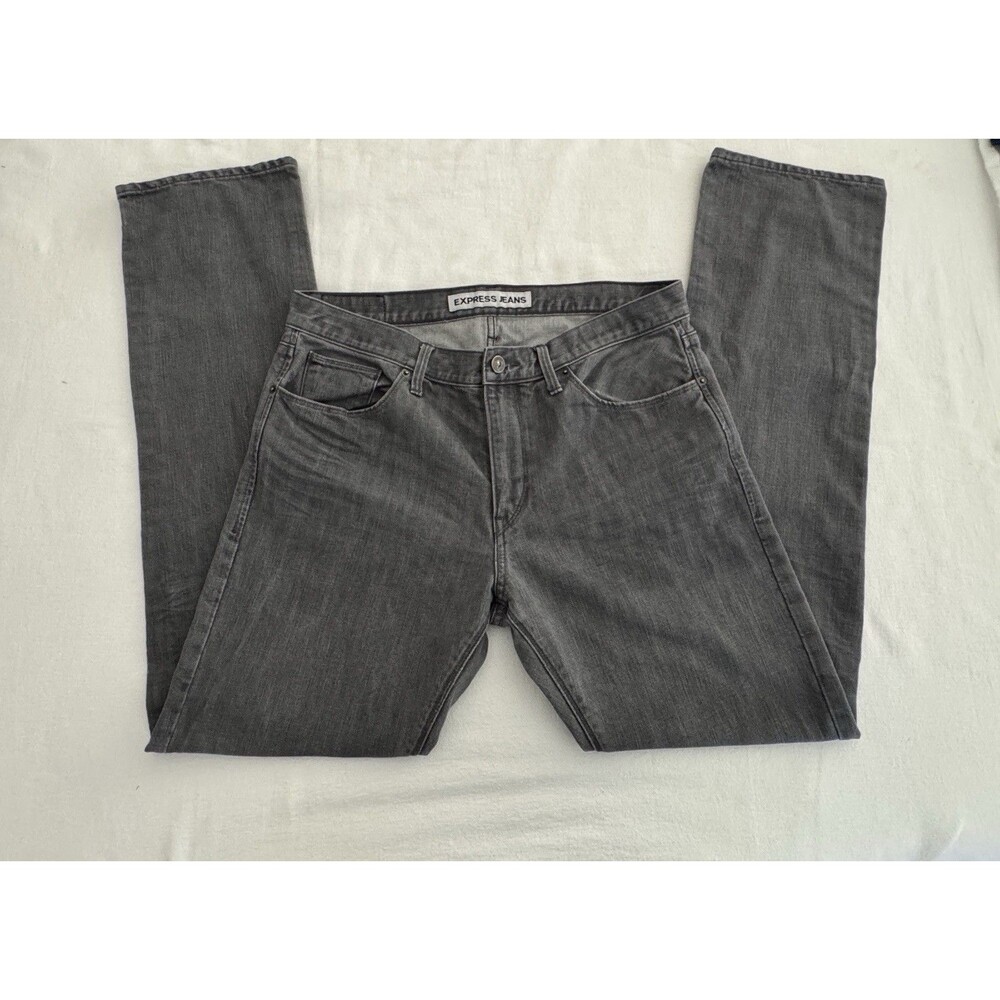 Express Jeans Men's Gray Denim Slim Fit Straight Mid Rise Medium Wash Jeans
